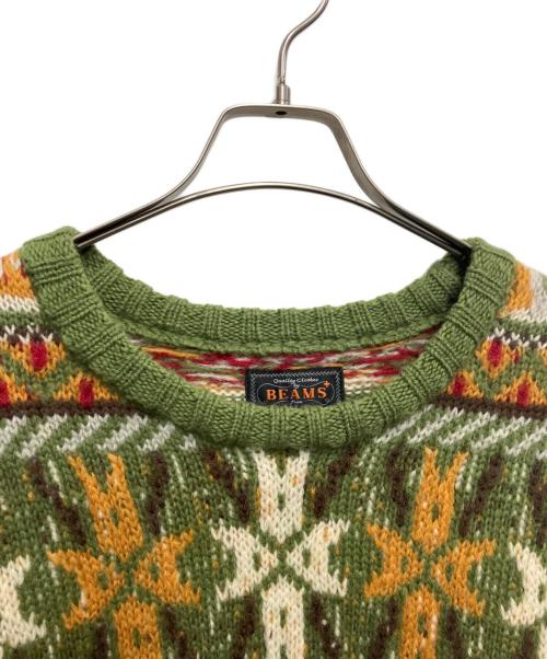 BEAMS（ビームス）BEAMS (ビームス) Crew Fair Isle Pattern 3G グリーン サイズ:Lの古着・服飾アイテム