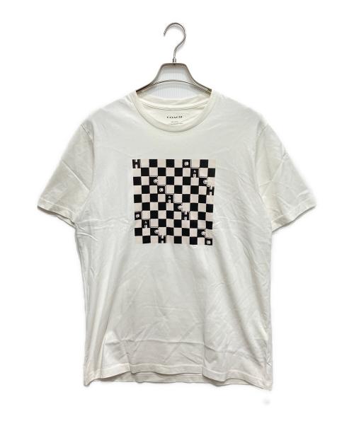 COACH（コーチ）COACH (コーチ) チェッカーボードプリントTシャツ ホワイト サイズ:Lの古着・服飾アイテム