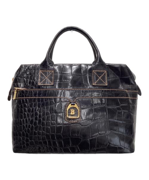 BALLY（バリー）BALLY (バリー) クロコ型押しハンドバッグ ブラックの古着・服飾アイテム
