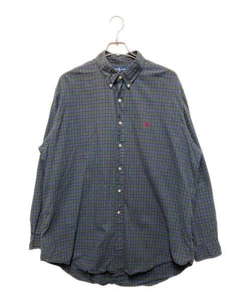 POLO RALPH LAUREN（ポロ・ラルフローレン）POLO RALPH LAUREN (ポロ・ラルフローレン) ボタンダウンシャツ グリーン×ネイビー サイズ:XLの古着・服飾アイテム
