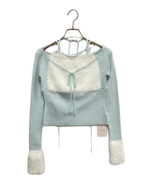 lumignon（ルミニョン）lumignon (ルミニョン) Ribbon bust fluffy tops ブルー サイズ:free 未使用品の古着・服飾アイテム