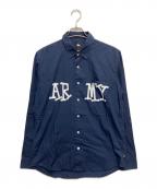 stussyステューシー）の古着「ARMYプリントシャツ」｜ネイビー