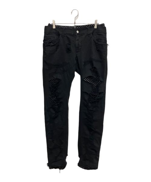 DOLCE & GABBANA（ドルチェ＆ガッバーナ）DOLCE & GABBANA (ドルチェ＆ガッバーナ) ドットレイヤードクラッシュ加工パンツ ブラック サイズ:52の古着・服飾アイテム
