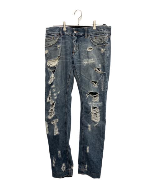 DOLCE & GABBANA（ドルチェ＆ガッバーナ）DOLCE & GABBANA (ドルチェ＆ガッバーナ) レイヤードハードクラッシュデニムパンツ インディゴ サイズ:48の古着・服飾アイテム