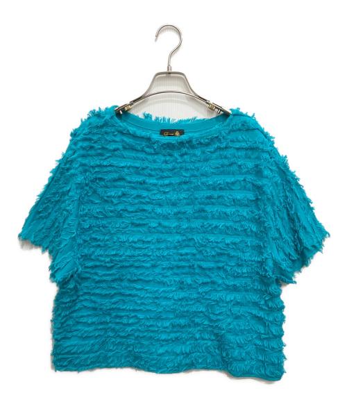 DRAWER（ドゥロワー）DRAWER (ドゥロワー) コットン フリンジ半袖 Tシャツ ブルー サイズ:1の古着・服飾アイテム