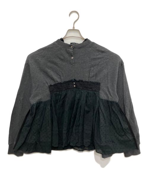 MUVEIL（ミュベール）MUVEIL (ミュベール) Lace & Cotton Sweatshirt グレー サイズ:40の古着・服飾アイテム