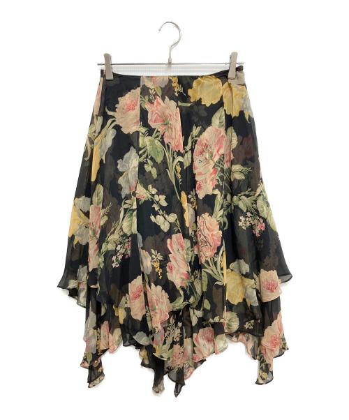 LAUREN RALPH LAUREN（ローレン ラルフ ローレン）LAUREN RALPH LAUREN (ローレン ラルフ ローレン) シルクフローラルスカート ブラック サイズ:4Pの古着・服飾アイテム