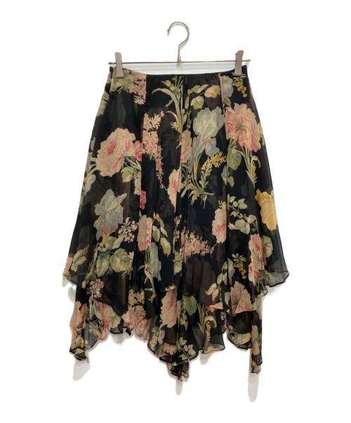 LAUREN RALPH LAUREN（ローレン ラルフ ローレン）LAUREN RALPH LAUREN (ローレン ラルフ ローレン) シルクフローラルスカート ブラック サイズ:4Pの古着・服飾アイテム