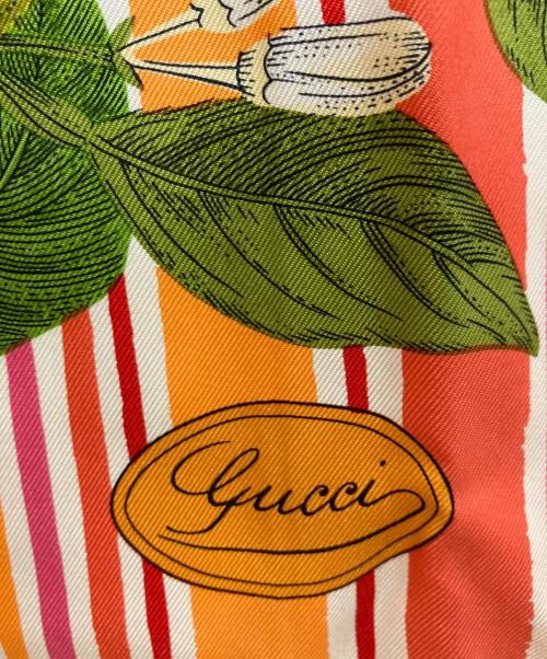 GUCCI（グッチ）GUCCI (グッチ) フルーツ柄スカーフ ピンク×オレンジの古着・服飾アイテム
