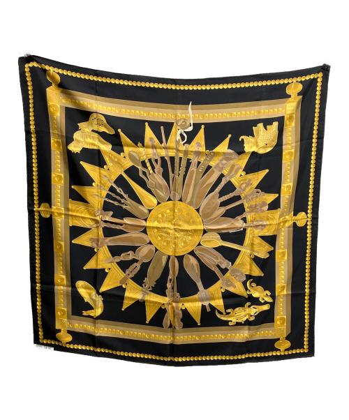 HERMES（エルメス）HERMES (エルメス) カレ90 ブラック×イエロー サイズ:90×90の古着・服飾アイテム