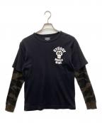 stussyステューシー）の古着「カモフラレイヤードカットソー」｜ブラック