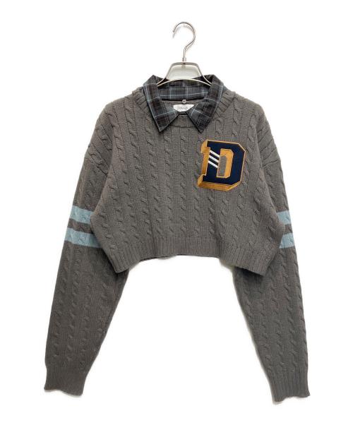 darich（ダーリッチ）darich (ダーリッチ) カレッジワッペンショートニットトップス カーキ サイズ:freeの古着・服飾アイテム