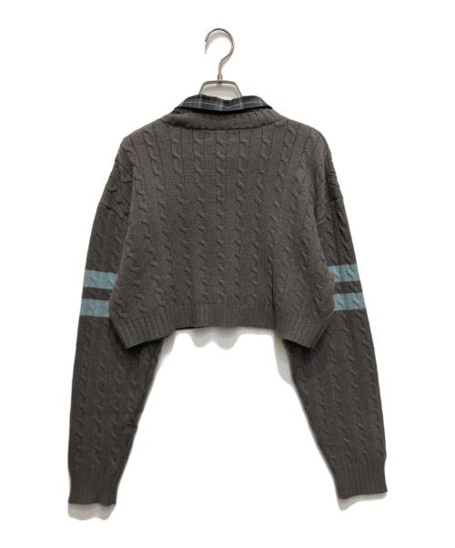 darich（ダーリッチ）darich (ダーリッチ) カレッジワッペンショートニットトップス カーキ サイズ:freeの古着・服飾アイテム