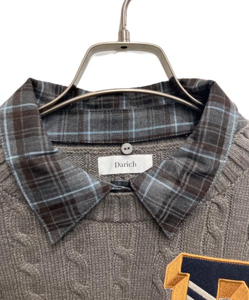 darich（ダーリッチ）darich (ダーリッチ) カレッジワッペンショートニットトップス カーキ サイズ:freeの古着・服飾アイテム