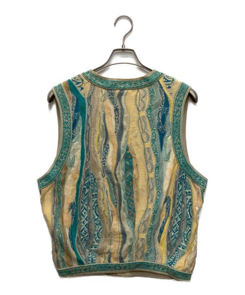 Coogi（クージー）Coogi (クージー) 3Dニットベスト グリーン×イエロー サイズ:Sの古着・服飾アイテム