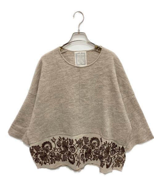BEARDSLEY（ビアズリー）BEARDSLEY (ビアズリー) ウール×リネン 切替刺繍カットソー ベージュ サイズ:FREEの古着・服飾アイテム