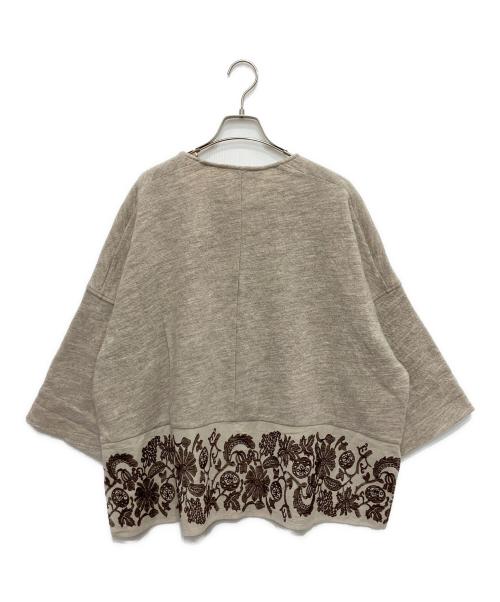 BEARDSLEY（ビアズリー）BEARDSLEY (ビアズリー) ウール×リネン 切替刺繍カットソー ベージュ サイズ:FREEの古着・服飾アイテム