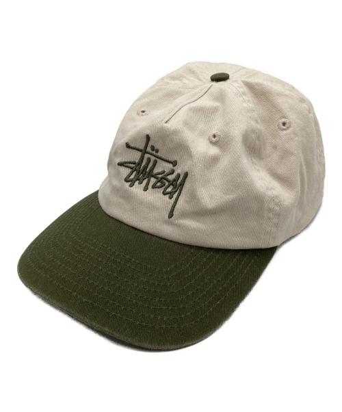 stussy（ステューシー）stussy (ステューシー) ロゴ刺繍キャップ カーキ×ベージュの古着・服飾アイテム