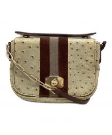 FURLA（フルラ）の古着「オーストリッチミニショルダーバッグ」｜アイボリー×ブラウン
