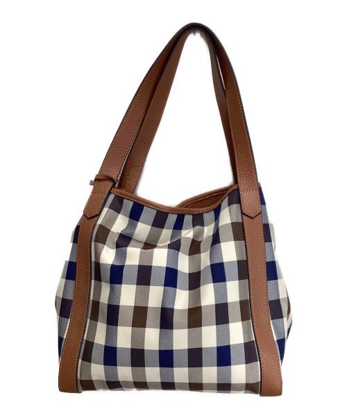 Aquascutum（アクアスキュータム）Aquascutum (アクアスキュータム) レザーハンドルトートバッグ ブラウン×ベージュの古着・服飾アイテム