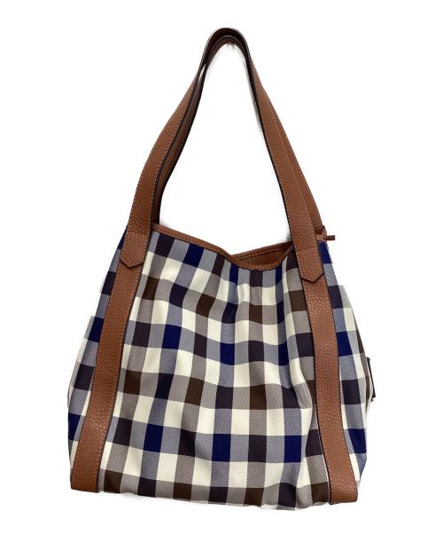 Aquascutum（アクアスキュータム）Aquascutum (アクアスキュータム) レザーハンドルトートバッグ ブラウン×ベージュの古着・服飾アイテム