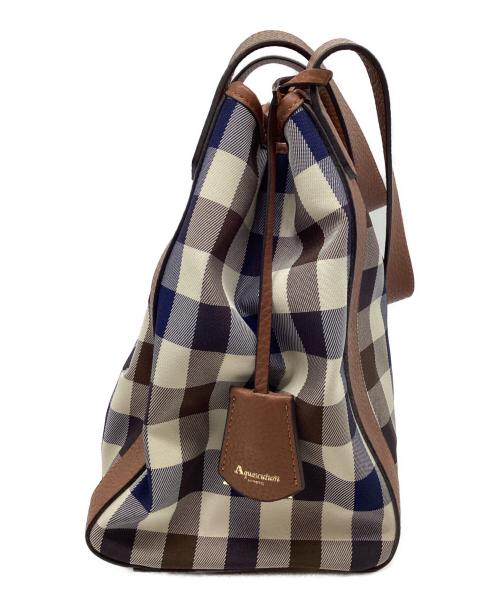 Aquascutum（アクアスキュータム）Aquascutum (アクアスキュータム) レザーハンドルトートバッグ ブラウン×ベージュの古着・服飾アイテム