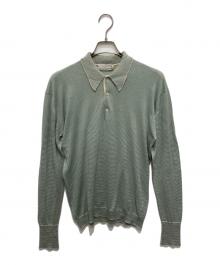 JOHN SMEDLEY×BEAMS F（ジョンスメドレー×ビームスエフ）の古着「ボーダーポロニット」｜グリーン×ホワイト