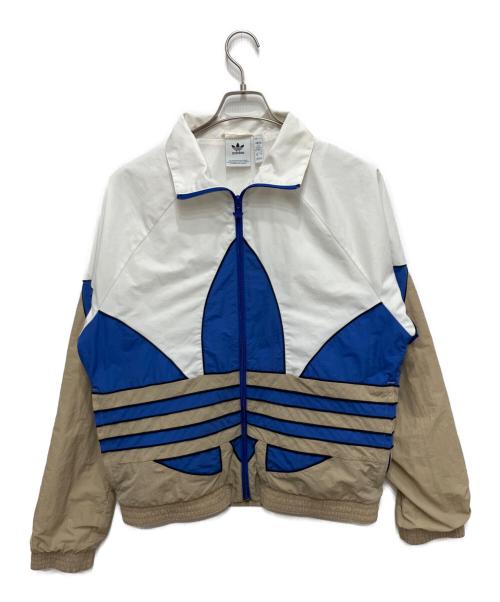 adidas（アディダス）adidas (アディダス) ビッグトレフォイルウーブントラックトップ ベージュ×ブルー サイズ:Mの古着・服飾アイテム
