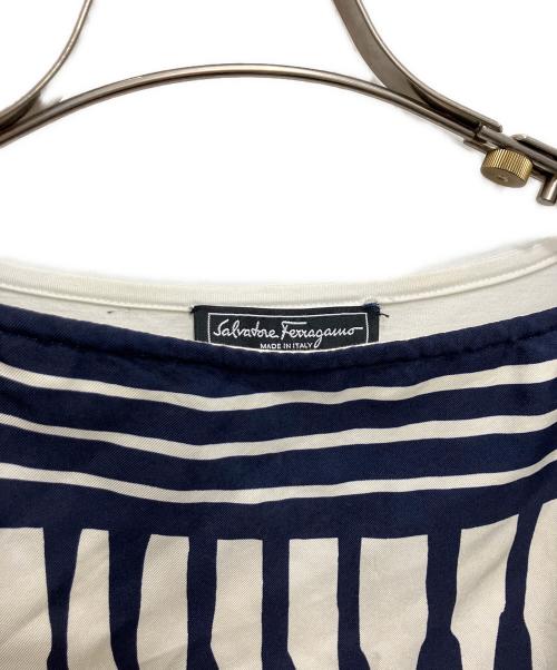 Salvatore Ferragamo（サルヴァトーレ フェラガモ）Salvatore Ferragamo (サルヴァトーレ フェラガモ) シルク切替チュニック ネイビー×ホワイト サイズ:Sの古着・服飾アイテム