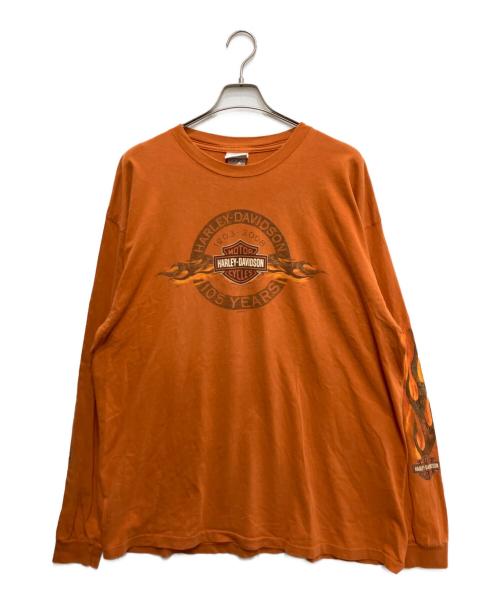 HARLEY-DAVIDSON（ハーレーダビッドソン）HARLEY-DAVIDSON (ハーレーダビッドソン) フレイムパターンプリントカットソー オレンジ サイズ:XXLの古着・服飾アイテム