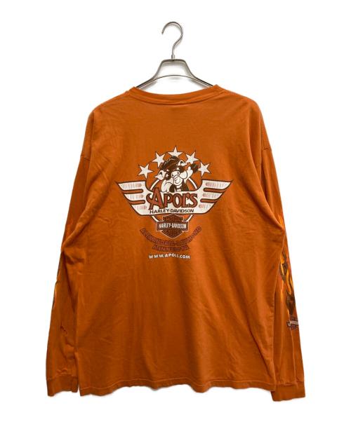 HARLEY-DAVIDSON（ハーレーダビッドソン）HARLEY-DAVIDSON (ハーレーダビッドソン) フレイムパターンプリントカットソー オレンジ サイズ:XXLの古着・服飾アイテム