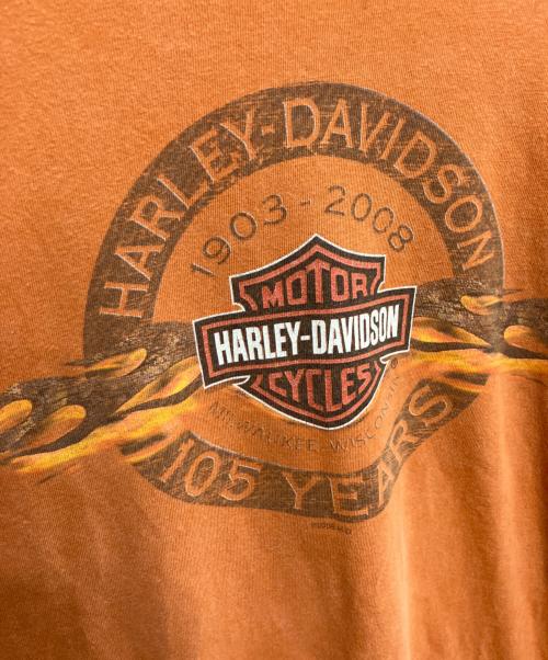 HARLEY-DAVIDSON（ハーレーダビッドソン）HARLEY-DAVIDSON (ハーレーダビッドソン) フレイムパターンプリントカットソー オレンジ サイズ:XXLの古着・服飾アイテム
