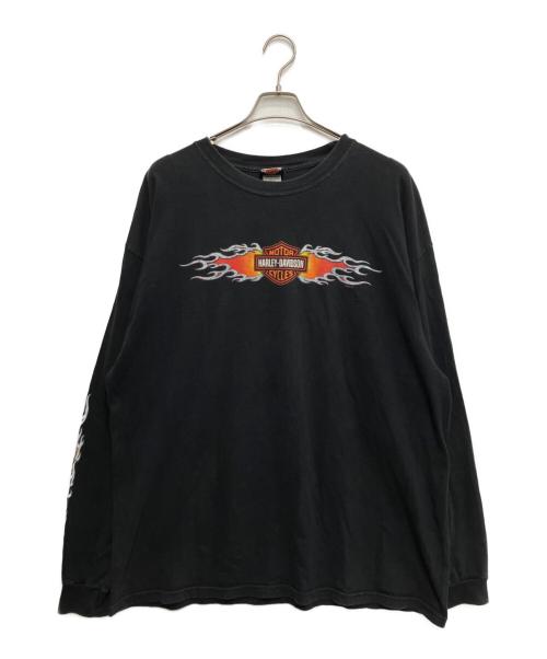 HARLEY-DAVIDSON（ハーレーダビッドソン）HARLEY-DAVIDSON (ハーレーダビッドソン) フレイムパターンプリントカットソー ブラック サイズ:2XLの古着・服飾アイテム