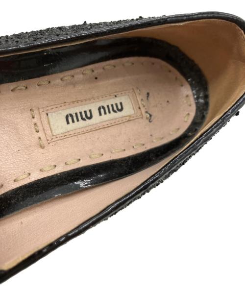 MIU MIU（ミュウミュウ）MIU MIU (ミュウミュウ) グリッタースリッポン ブラック サイズ:37の古着・服飾アイテム