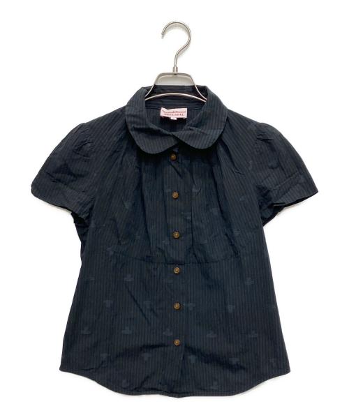 Vivienne Westwood RED LABEL（ヴィヴィアンウエストウッドレッドレーベル）Vivienne Westwood RED LABEL (ヴィヴィアンウエストウッドレッドレーベル) オーブ刺繍ストライプブラウス ブラック サイズ:1の古着・服飾アイテム