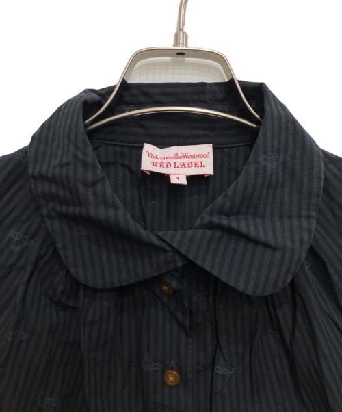 Vivienne Westwood RED LABEL（ヴィヴィアンウエストウッドレッドレーベル）Vivienne Westwood RED LABEL (ヴィヴィアンウエストウッドレッドレーベル) オーブ刺繍ストライプブラウス ブラック サイズ:1の古着・服飾アイテム