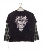 REFLEMレフレム）の古着「フェイクレイヤードチェックロンT」｜ブラック