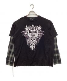REFLEM（レフレム）の古着「フェイクレイヤードチェックロンT」｜ブラック