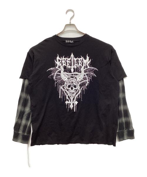 REFLEM（レフレム）REFLEM (レフレム) フェイクレイヤードチェックロンT ブラック サイズ:FREEの古着・服飾アイテム