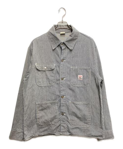 Pointer（ポインター）Pointer (ポインター) ヒッコリーカバーオール ブルー サイズ:Lの古着・服飾アイテム
