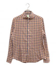 finamore（フィナモレ）の古着「チェックネルワイドカラーシャツ」｜ブラウン×ブルー
