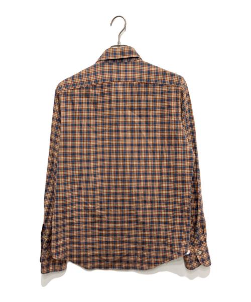 finamore（フィナモレ）finamore (フィナモレ) チェックネルワイドカラーシャツ ブラウン×ブルー サイズ:16/41の古着・服飾アイテム