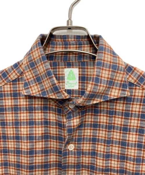 finamore（フィナモレ）finamore (フィナモレ) チェックネルワイドカラーシャツ ブラウン×ブルー サイズ:16/41の古着・服飾アイテム