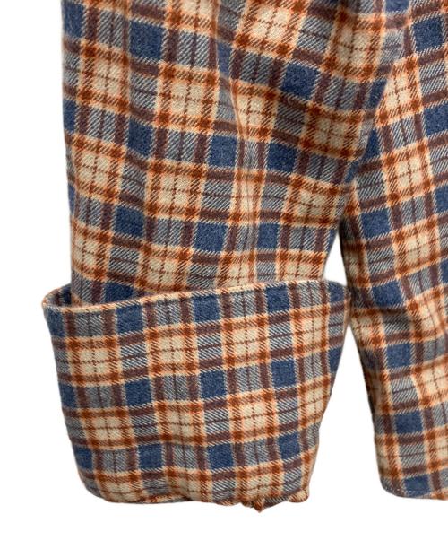 finamore（フィナモレ）finamore (フィナモレ) チェックネルワイドカラーシャツ ブラウン×ブルー サイズ:16/41の古着・服飾アイテム