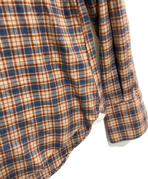 finamore（フィナモレ）finamore (フィナモレ) チェックネルワイドカラーシャツ ブラウン×ブルー サイズ:16/41の古着・服飾アイテム