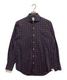 finamore（フィナモレ）の古着「チェックワイドカラーシャツ」｜ブラウン×ブルー
