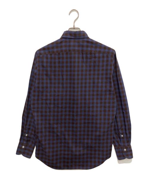 finamore（フィナモレ）finamore (フィナモレ) チェックワイドカラーシャツ ブラウン×ブルー サイズ:16/41の古着・服飾アイテム