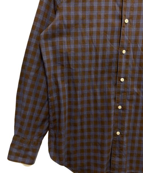 finamore（フィナモレ）finamore (フィナモレ) チェックワイドカラーシャツ ブラウン×ブルー サイズ:16/41の古着・服飾アイテム