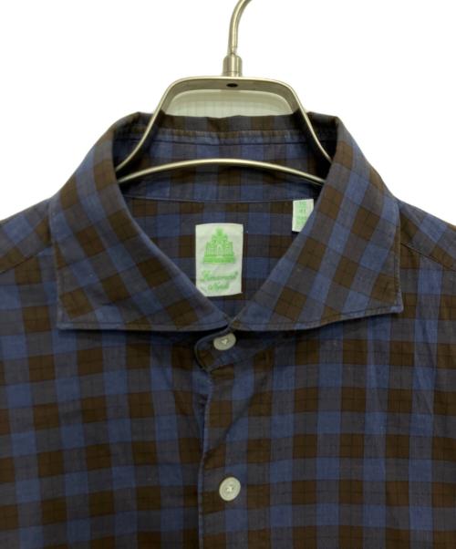 finamore（フィナモレ）finamore (フィナモレ) チェックワイドカラーシャツ ブラウン×ブルー サイズ:16/41の古着・服飾アイテム