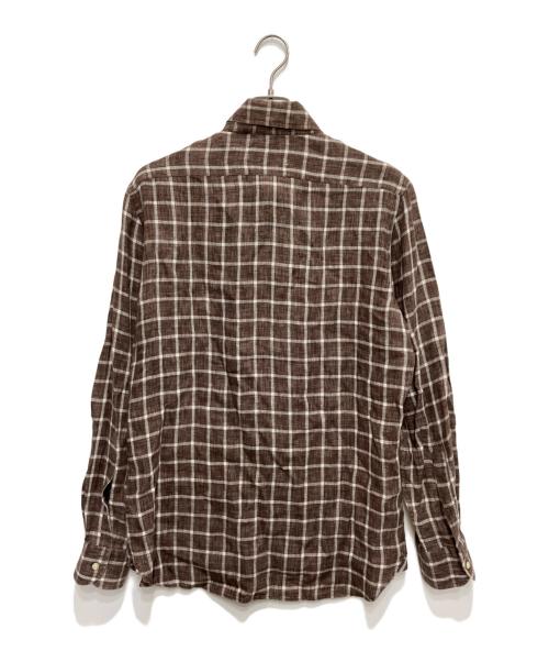 GUY ROVER（ギローバー）GUY ROVER (ギローバー) リネンチェックシャツ ブラウン サイズ: 16/41の古着・服飾アイテム